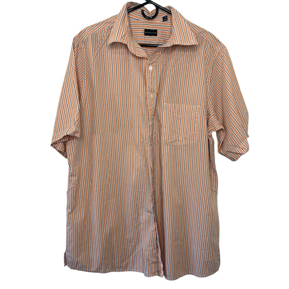 Rochester Men's XL Tall Stripped Short Sleeve Orange/Blue Casual Button Up